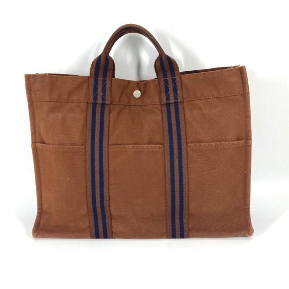 Hermes Handbags - HERMES Hand Bag Fourre Tout tote MM Bag Tote Bag Canvas Brown/Navy